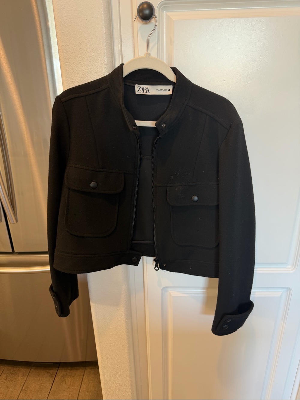 ZARA Black Cropped Military-Style Pocket Jacket